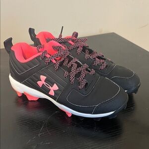 Under Armour Kids Black cleats with Pink Accents